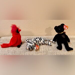 TY Beanie Babies, Mac the Cardinal, The End Bear, Blizzard The White Tiger